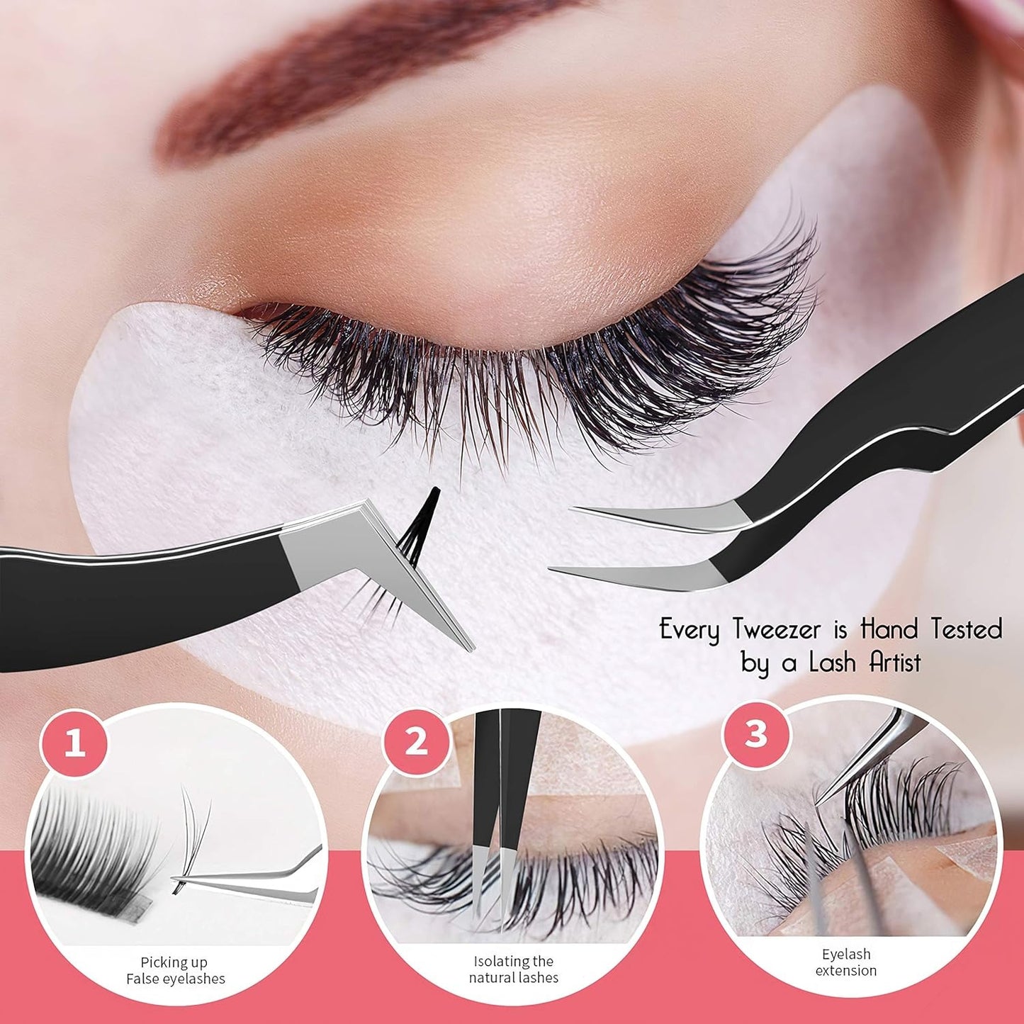 4-Piece Professional Gold Tip Eyelash Extension Tweezer Set for Salon Use