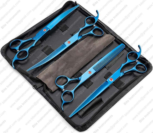 Dog Grooming Scissors Set 8 Inch 4 Pieces Straight & Curved Thinning Scissors Stainless Steel