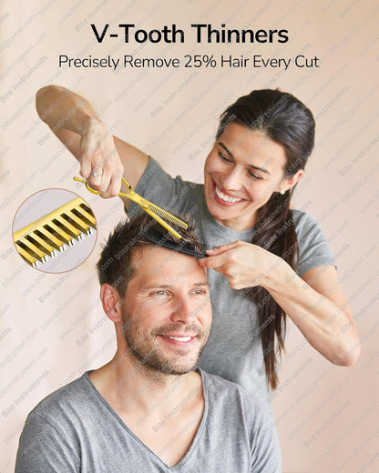 Professional Barber Scissor Kit – Hair Cutting & Thinning Shears Set with Comb, Clips & Case
