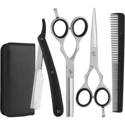 Professional 4-Piece Hair Cutting & Thinning Scissors Set - Black Hairdressing Kit with Comb & Accessories Gift Set
