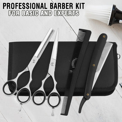 Professional 4-Piece Hair Cutting & Thinning Scissors Set - Black Hairdressing Kit with Comb & Accessories Gift Set