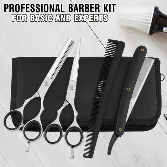 Professional 4-Piece Hair Cutting & Thinning Scissors Set - Black Hairdressing Kit with Comb & Accessories Gift Set