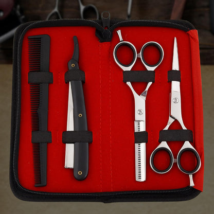 Professional 4-Piece Hair Cutting & Thinning Scissors Set - Black Hairdressing Kit with Comb & Accessories Gift Set