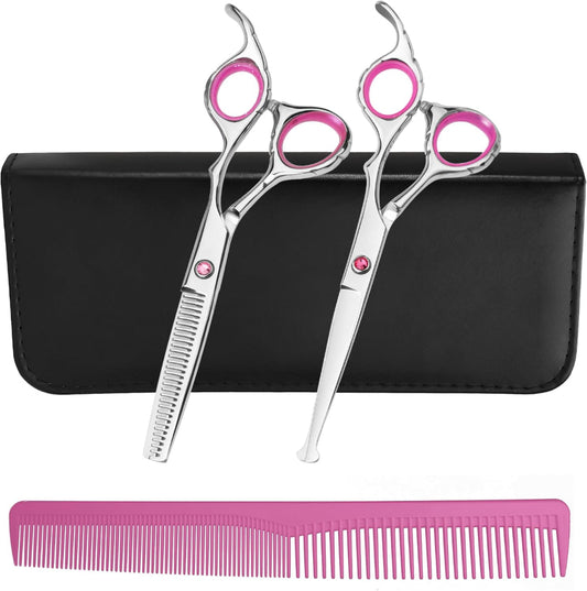 Professional 9-Piece Hair Cutting & Thinning Scissors Kit - Black & Gold Shears, Combs, Cape & Styling Accessories with Case