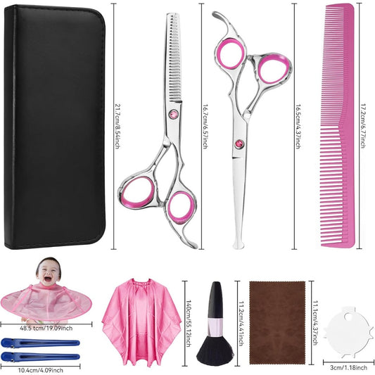 Professional 9-Piece Hair Cutting & Thinning Scissors Kit - Black & Gold Shears, Combs, Cape & Styling Accessories with Case