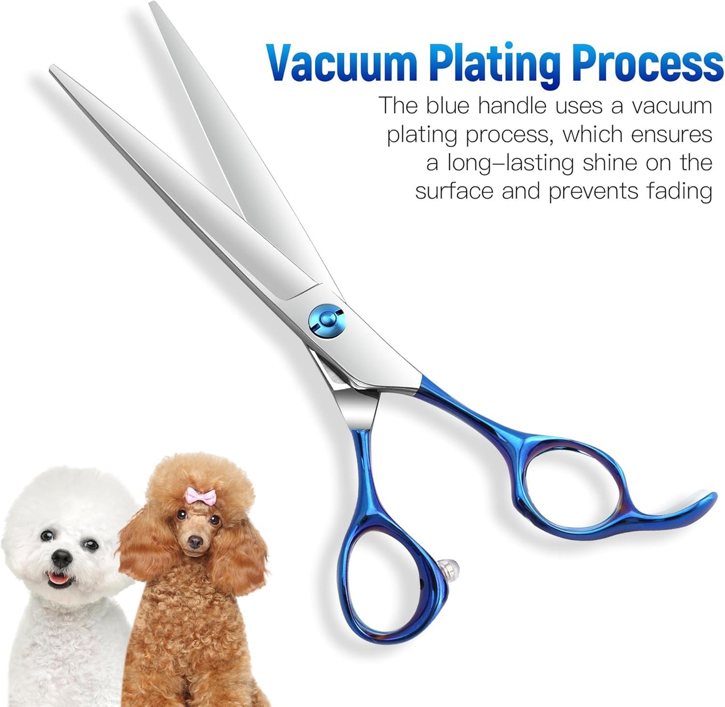 Professional 440C Stainless Steel Grooming Scissors - 62 HRC Hardness with Blue Iridescent Handles - Sharp & Durable