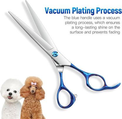 Professional 440C Stainless Steel Grooming Scissors - 62 HRC Hardness with Blue Iridescent Handles - Sharp & Durable