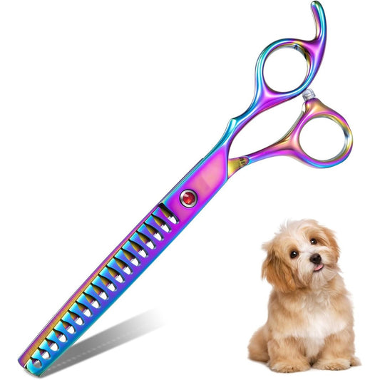 Professional Dog Grooming Scissors Pet Curved Chunker Shears 7.0''Sharp Blades 440C Steel Thinning Scissors