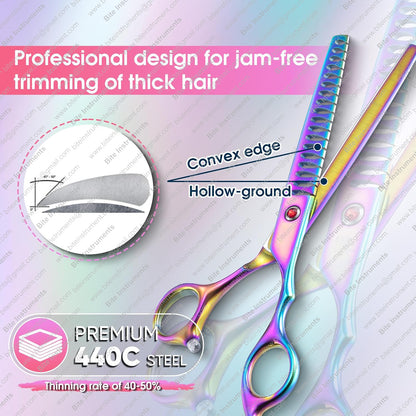 Professional Dog Grooming Scissors Pet Curved Chunker Shears 7.0''Sharp Blades 440C Steel Thinning Scissors