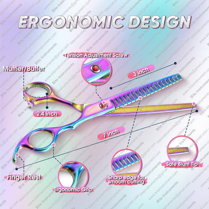 Professional Dog Grooming Scissors Pet Curved Chunker Shears 7.0''Sharp Blades 440C Steel Thinning Scissors