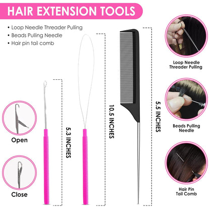 Hair Extension Tools- Stainless Steel Pliers Set for Micro Beads 1 Crochet Needle 1 Pulling Hook with Tail Comb