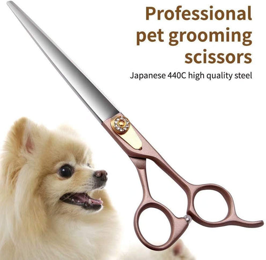 Professional 7.5-inch Dog Grooming Straight Scissors - JP440C Steel with Sharp Blades & Rose Gold Handles
