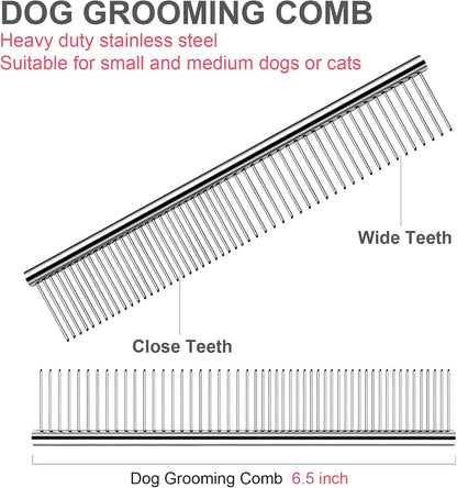Dog Grooming Kit with Safety Round Tips Stainless Steel Professional Dog Shears Set - Thinning, Curved Scissors and Comb for Cat Pet