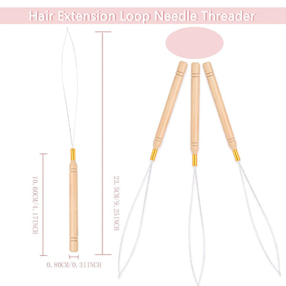Professional Hair Extension Loop Tool & Pulling Needle for Micro Beads and Rings (3 Piece)