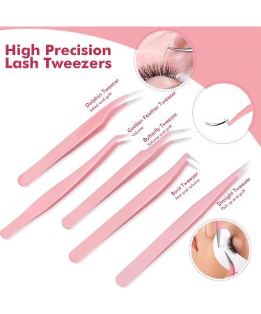 Bite Instruments 5-Piece Colorful Eyelash Tweezer Set with Case | Precision Stainless Steel Lash Extension Tools