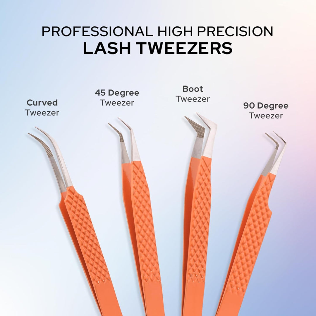 4-Piece Eyelash Tweezer Set | Stainless Steel Lash Tools for Volume Extensions Tweezer