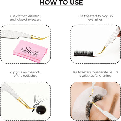 Bite Instruments Set Diamond Gold Grip Eyelash Extensions Tweezers German Stainless Steel