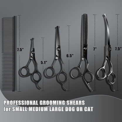 Professional 6-in-1 Titanium-Coated Dog & Cat Grooming Scissors Set - Safety Shears Kit for All Pet Sizes