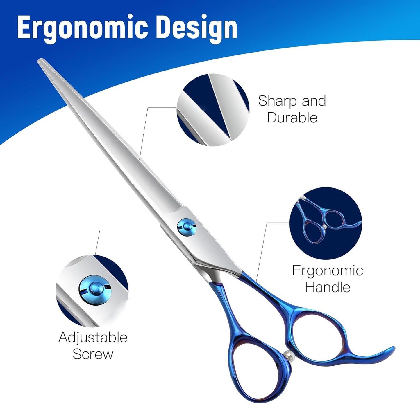 Professional 440C Stainless Steel Grooming Scissors - 62 HRC Hardness with Blue Iridescent Handles - Sharp & Durable