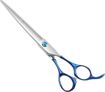 Professional 440C Stainless Steel Grooming Scissors - 62 HRC Hardness with Blue Iridescent Handles - Sharp & Durable