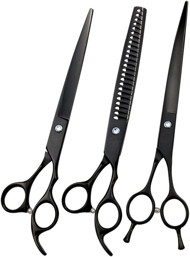 Purple Dragon Professional 8.0-inch Dog Grooming Scissors Set - Straight, Curved & Chunker Shears