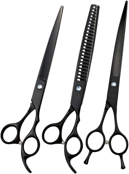 Purple Dragon Professional 8.0-inch Dog Grooming Scissors Set - Straight, Curved & Chunker Shears