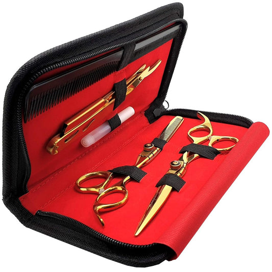 Professional Haircut Scissors Set - Barber Scissor, Thinning Shear, Straight Edge Razor With Case