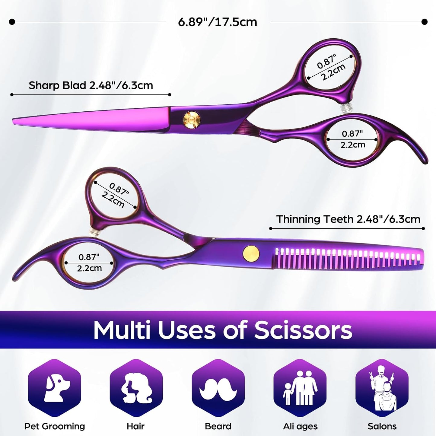Professional 6.89 inch Barber Scissors Multifunctional Salon Thinning Scissors Straight Shears Tools