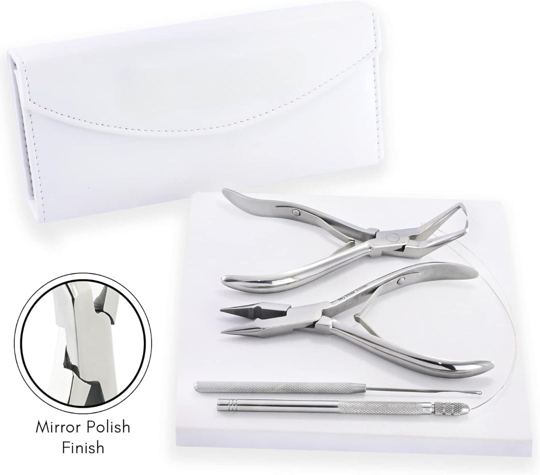 Bite Instruments Professional Hair Extension & Beading Tool Kit – Silver (4 Pieces)
