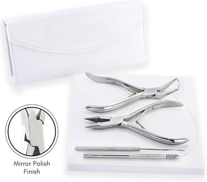 Bite Instruments Professional Hair Extension & Beading Tool Kit – Silver (4 Pieces)