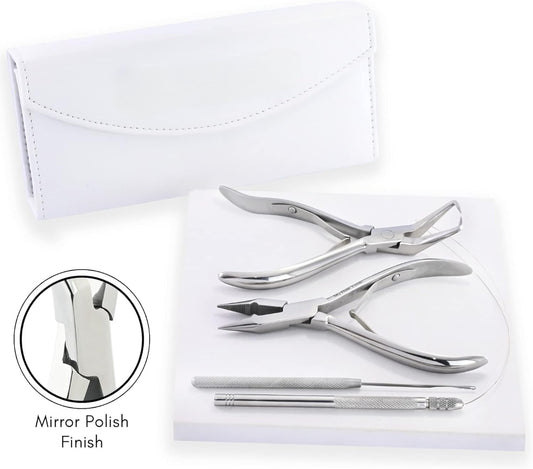 Bite Instruments Professional Hair Extension & Beading Tool Kit – Silver (4 Pieces)