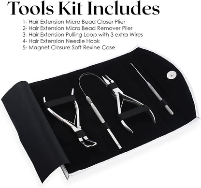 Bite Instruments Professional Hair Extension & Beading Tool Kit – Silver (4 Pieces)