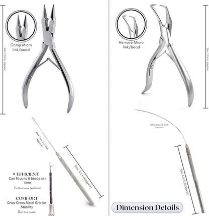 Bite Instruments Professional Hair Extension & Beading Tool Kit – Silver (4 Pieces)