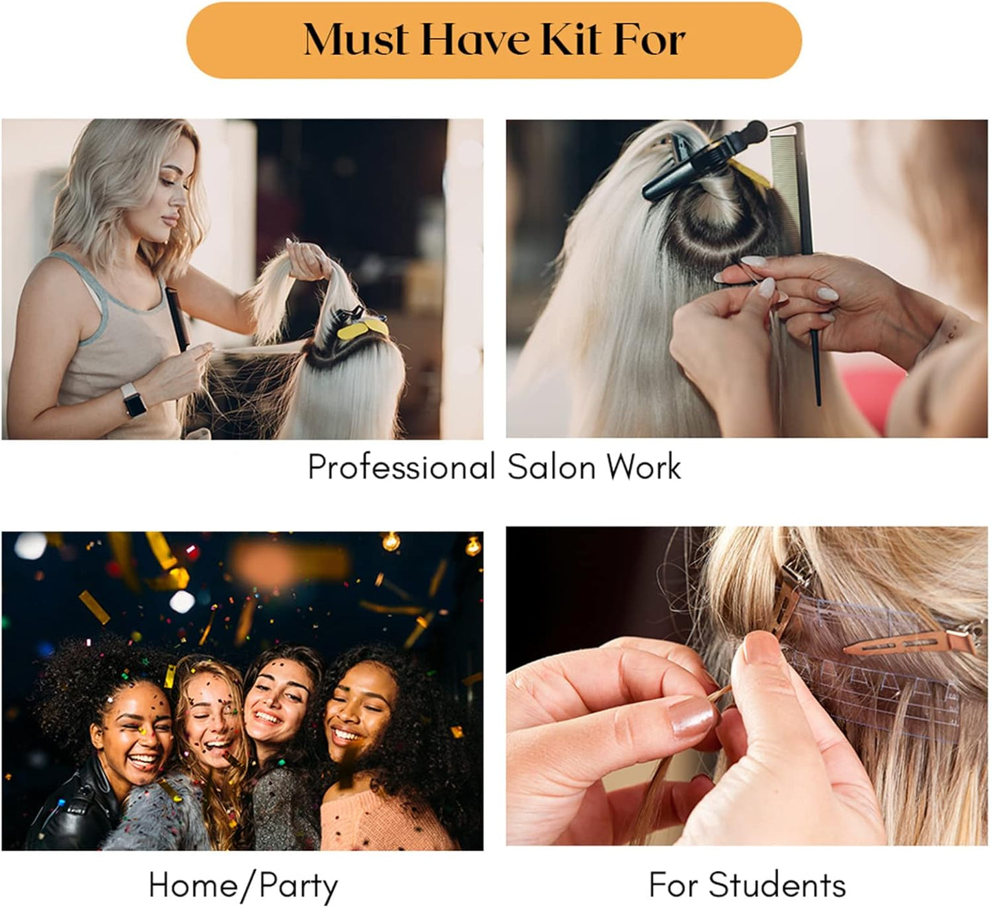Bite Instruments Professional Hair Extension & Beading Tool Kit – Silver (4 Pieces)