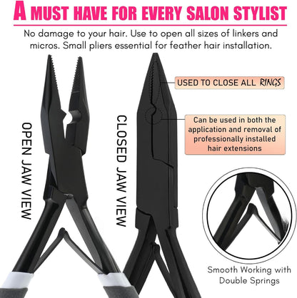 Bite Instruments Professional Hair Extension & Beading Tool Kit – Black Coated