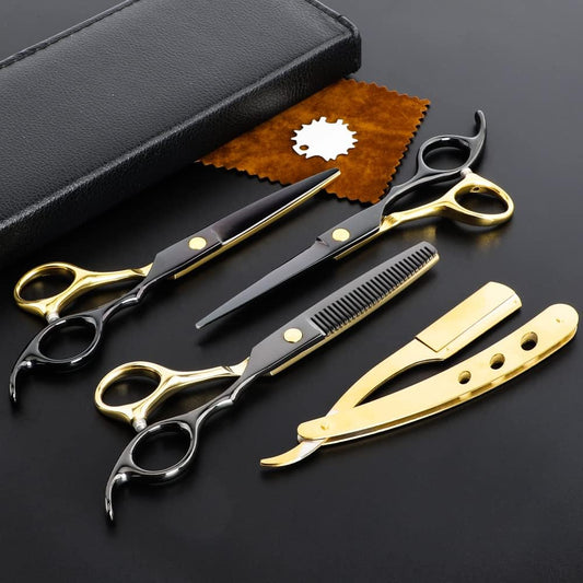 Professional 7-Piece Hair Cutting & Thinning Scissors Set - Black Hairdressing Kit with Comb & Accessories Gift Set