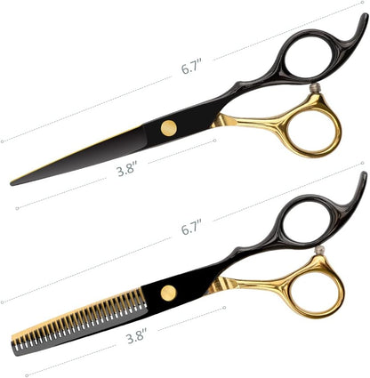 Professional 7-Piece Hair Cutting & Thinning Scissors Set - Black Hairdressing Kit with Comb & Accessories Gift Set