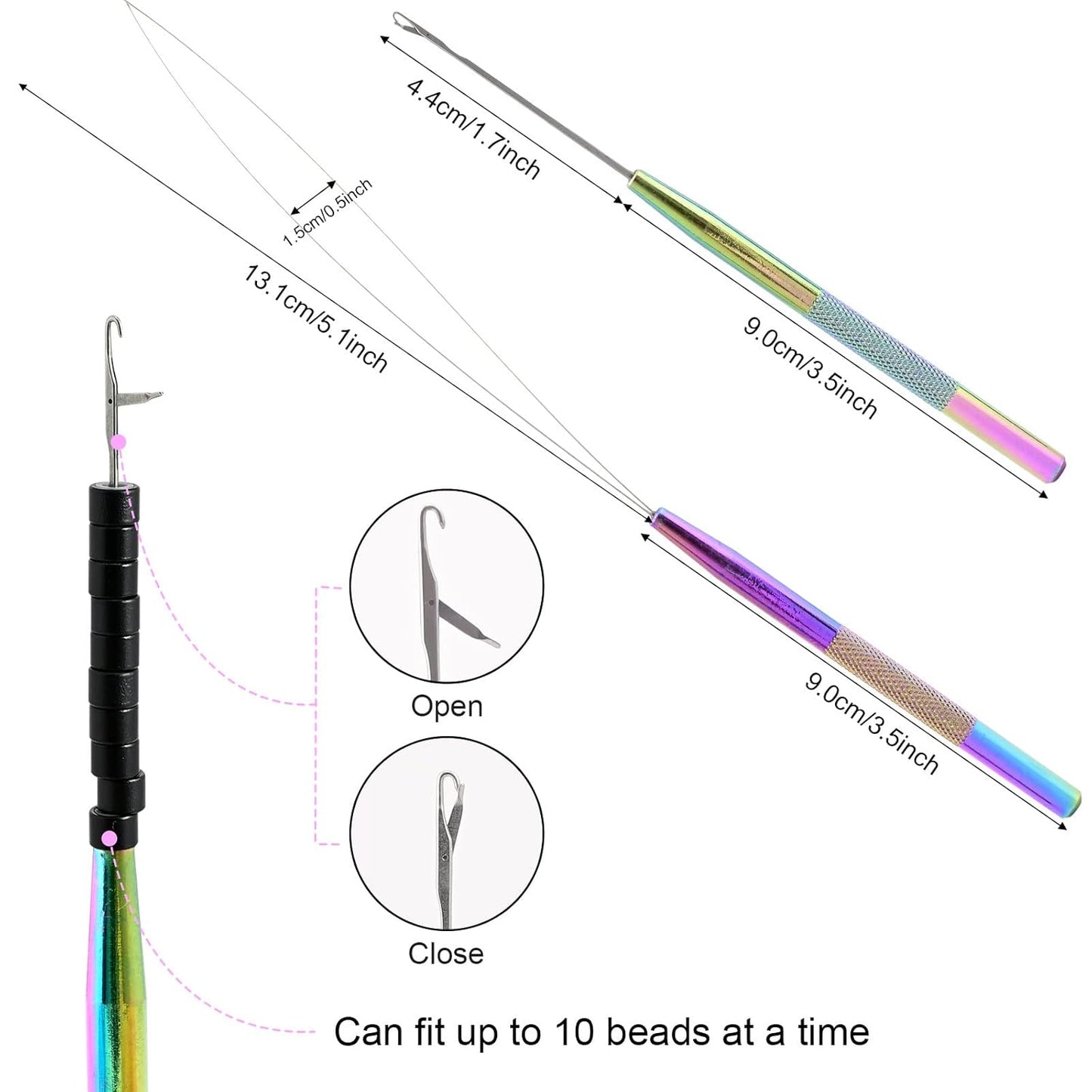 Bite Instruments Hair Extension Loop Needle Pulling Hook Tool Bead Device Tool Kits (3 Pieces)