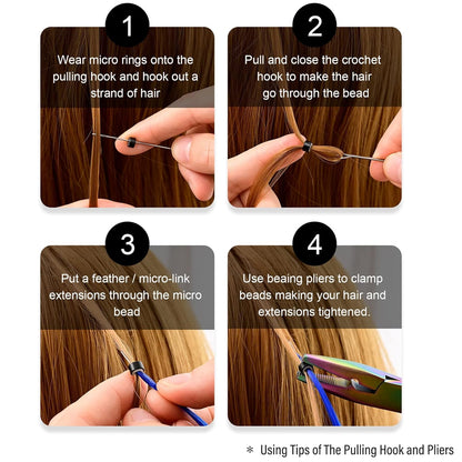 Bite Instruments Hair Extension Loop Needle Pulling Hook Tool Bead Device Tool Kits (3 Pieces)