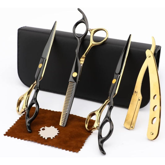 Professional 7-Piece Hair Cutting & Thinning Scissors Set - Black Hairdressing Kit with Comb & Accessories Gift Set