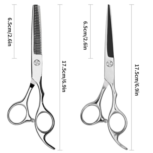Professional 6.5-inch Hair Cutting & Thinning Shears Kit - Silver Scissors with Comb, Clips & Case