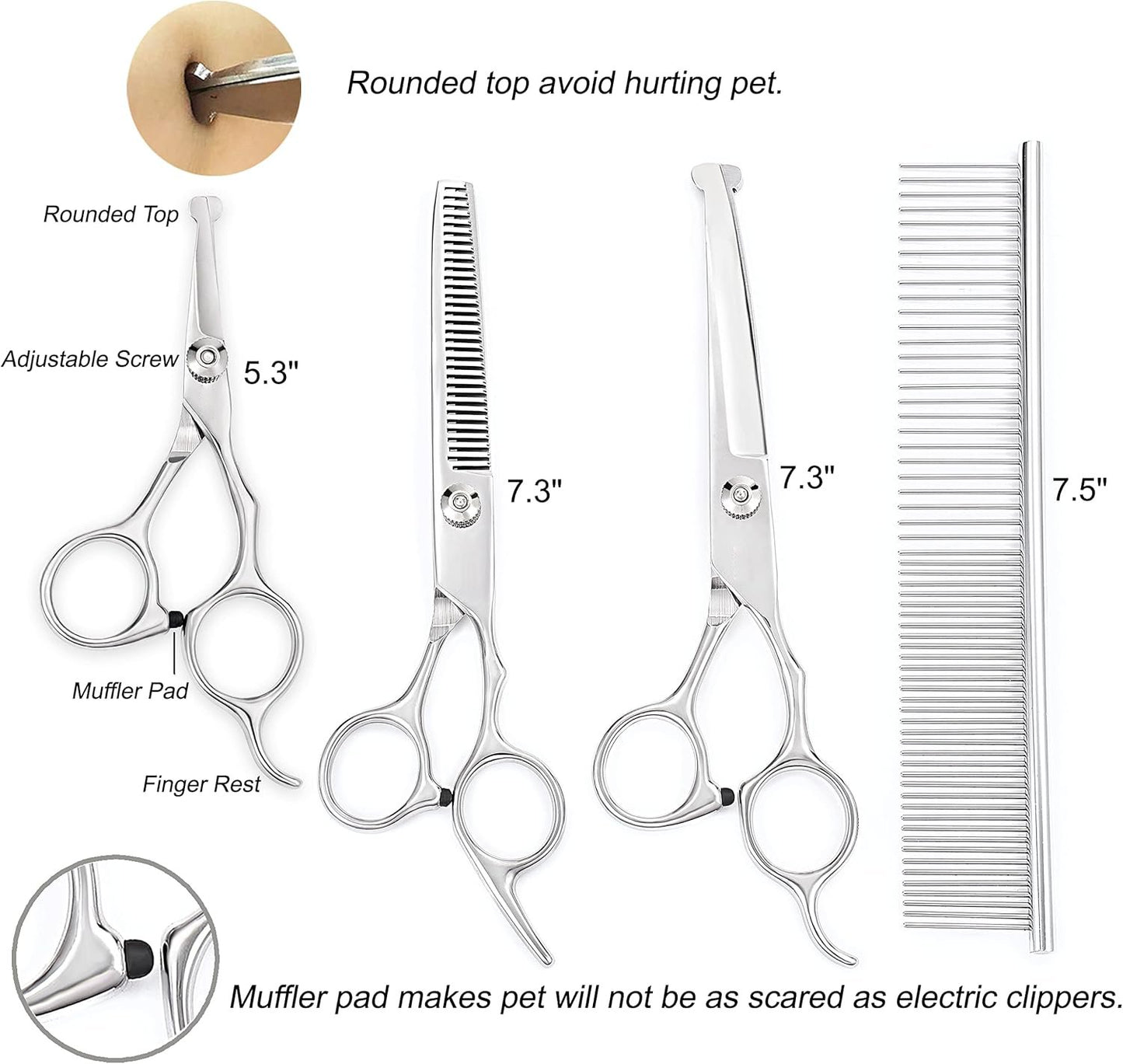 Professional Dog Grooming Kit - All-in-One Scissors Set, Nail Clipper, Comb & File with Case
