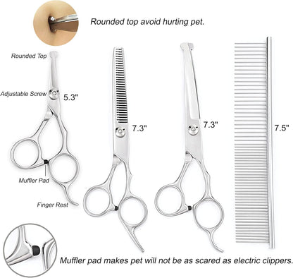 Professional Dog Grooming Kit - All-in-One Scissors Set, Nail Clipper, Comb & File with Case