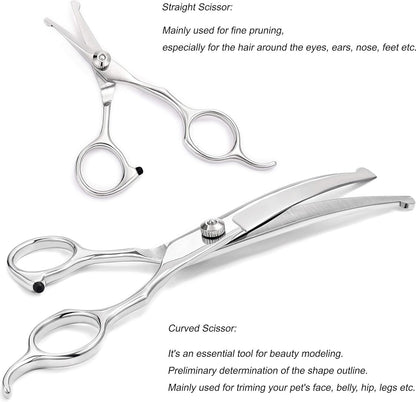 Professional Dog Grooming Kit - All-in-One Scissors Set, Nail Clipper, Comb & File with Case