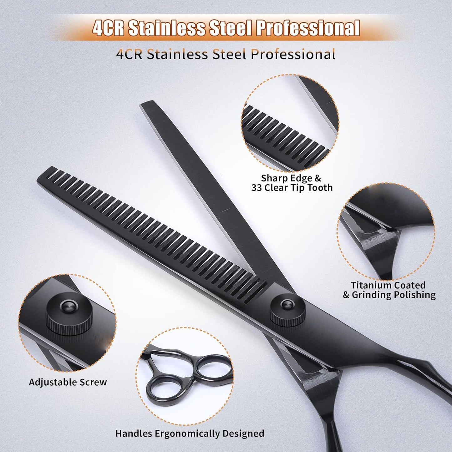 Professional 6-in-1 Titanium-Coated Dog & Cat Grooming Scissors Set - Safety Shears Kit for All Pet Sizes