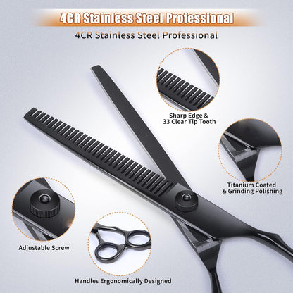 Professional 6-in-1 Titanium-Coated Dog & Cat Grooming Scissors Set - Safety Shears Kit for All Pet Sizes