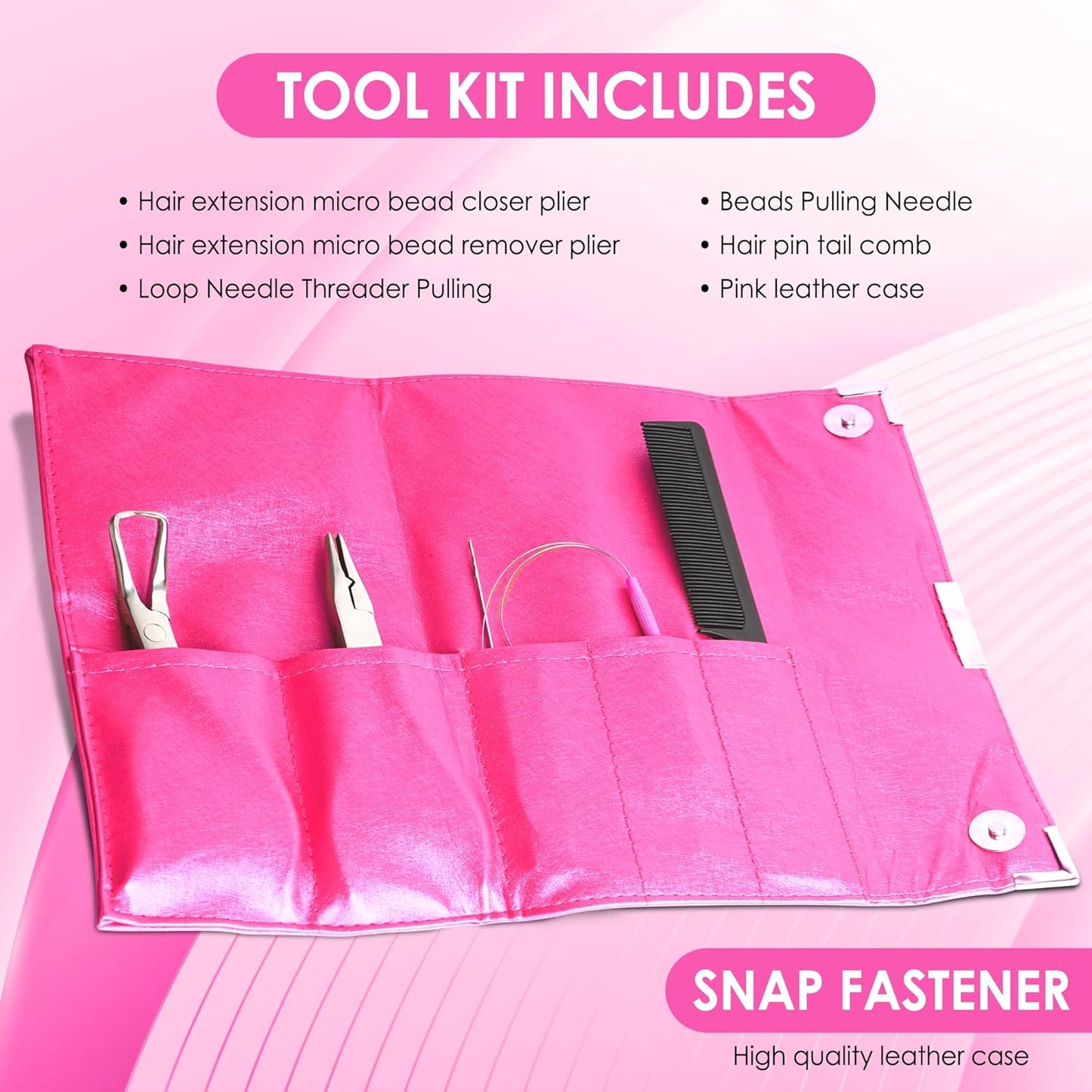 Hair Extension Tools- Stainless Steel Pliers Set for Micro Beads 1 Crochet Needle 1 Pulling Hook with Tail Comb