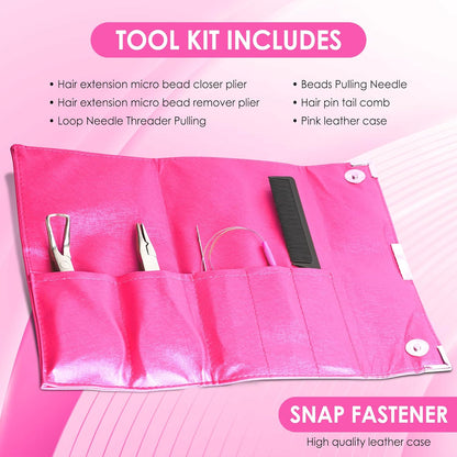 Hair Extension Tools- Stainless Steel Pliers Set for Micro Beads 1 Crochet Needle 1 Pulling Hook with Tail Comb