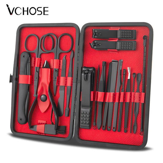 Bite Instruments 18-in-1 Manicure & Pedicure Kit | Black Stainless Steel Grooming Set