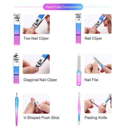 Bite Instruments Rainbow Manicure & Pedicure Kit | 15-in-1 Nail Grooming Set
